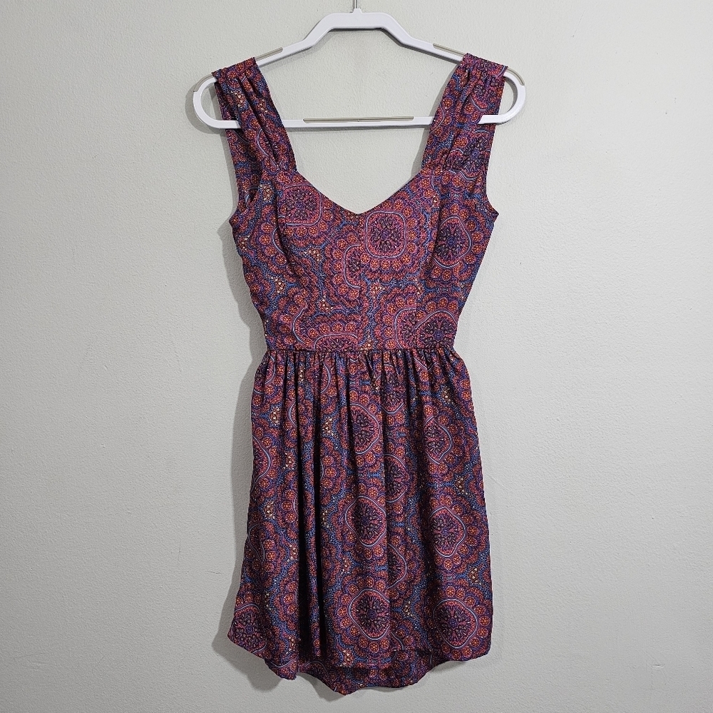 Band of Gypsies Geometric Print Cutout Dress